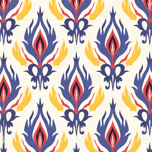 Colorful ikat pattern in vintage style. 