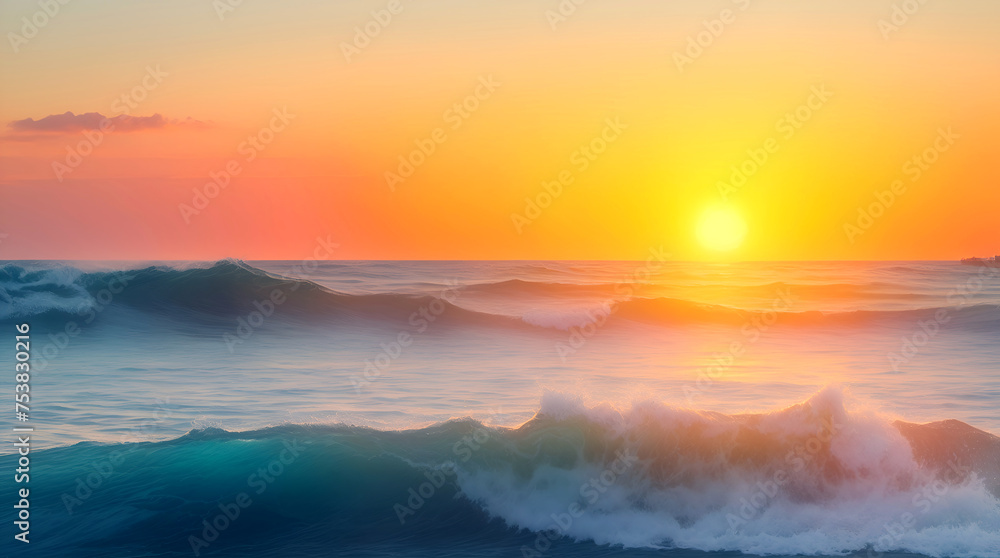Seascape with small waves during sunset