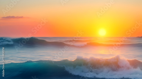Seascape with small waves during sunset