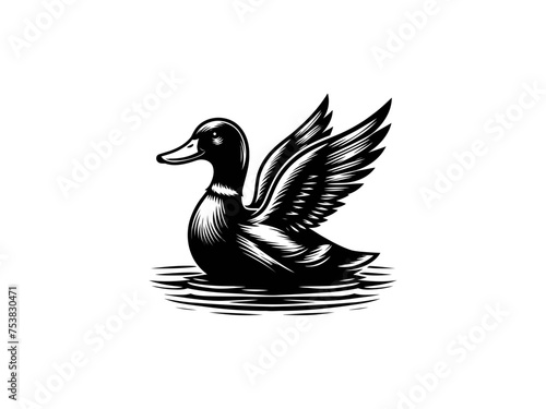 Tranquil Waters: Majestic Duck Vector Illustration, Perfect for Nature-inspired Designs and Wildlife Enthusiasts Seeking Serenity in Artistic Creations