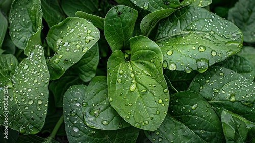 a cluster of comfrey leaves with raindrops clinging to their surface