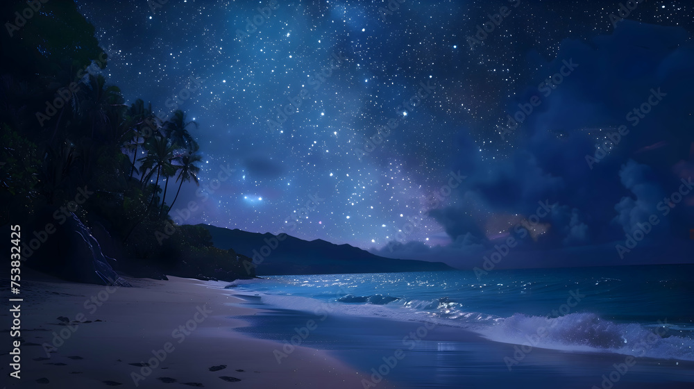 A serene beach under a blanket of twinkling stars A serene beach under a blanket of twinkling stars