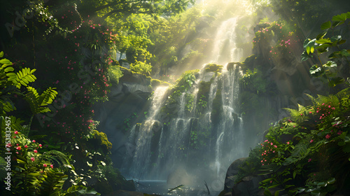 A secluded waterfall hidden deep within a verdant forest