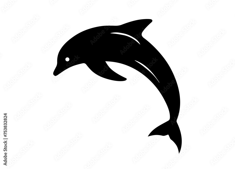 Obraz premium black and white dolphin silhouette on white background