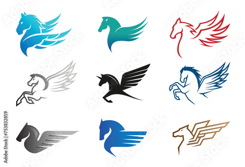 Creative Pegasus Horse Collection Set Logo Vector Icon Symbol Design Illustration
