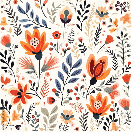 Creative seamless pattern with flowers in ethnic sty