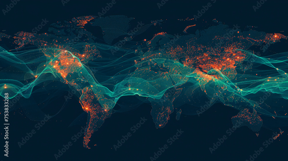 Image of a digital world map with flowing data streams Stock Photo ...
