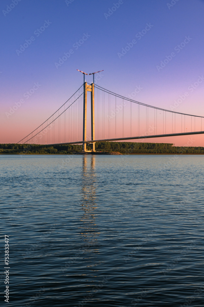 Obraz premium Sunset view on Danube Bridge on Braila Romania