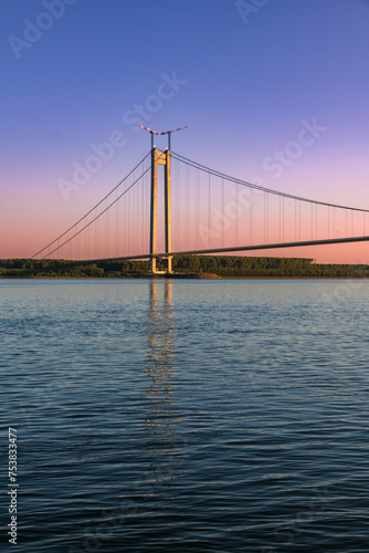 Fototapeta Naklejka Na Ścianę i Meble -  Sunset view on Danube Bridge on Braila Romania