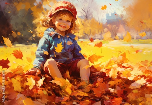 young child posing in a park autumn