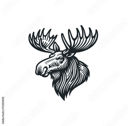 Moose portrait monochrome vector illustration