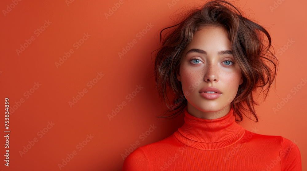 Beautiful model girl in red, in a red background Beautiful model girl in red, in a red background