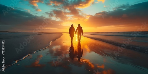 Elderlycoupleholdinghandsstrollingonabeachatsunriseretirementgoals. Concept Elderly Couple, Holding Hands, Beach Stroll, Sunrise, Retirement Goals