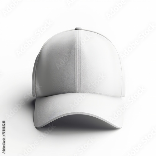 A white baseball cap is placed on a plain white background.