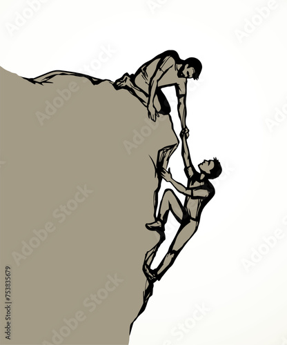 Vector drawing. Man helps his friend