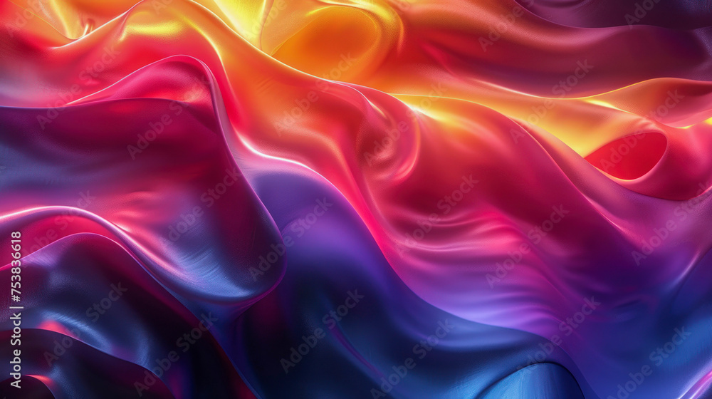 Abstract artwork liquid silk, 3D waves with smoothly blending rainbow colors, harmonious symphony of shades, fluid and organic shapes, fabulous atmosphere, digital illustration, modern, mesmerizing. Abstract artwork liquid silk, 3D waves with smoothly blending rainbow colors, harmonious symphony of shades, fluid and organic shapes, fabulous atmosphere, digital illustration, modern, mesmerizing.