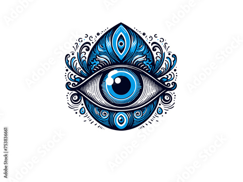Mystical Gaze: Evil Eye Vector Illustration, Channeling Protection and Spiritual Power