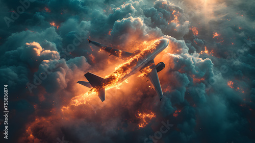 a passenger plane that caused an engine fire accident while flying in the sky
 photo