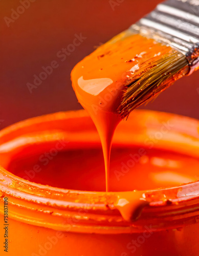 orange paint dripping from a paintbrush
