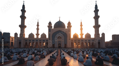 Islamic worship in Friday mosque, Muslim praying in mosque, photo of devout Muslims, Eid Prayer or Eid Salah on Eid ul fitr 2024