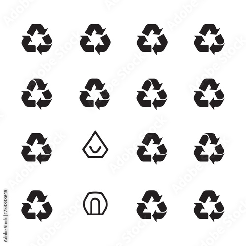 A black silhouette Recycle symbol set 