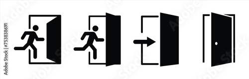 running man icon, exit door icon set, safety symbol, evacuation door icon vector illustration
