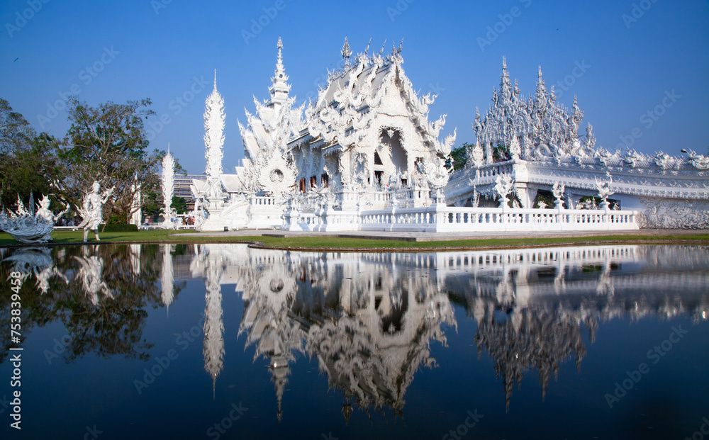 CHIANG RAI, THAILAND - FEBRUARY 2019: wat Rong Khun The famous White Temple in Chiang Rai, Thailand