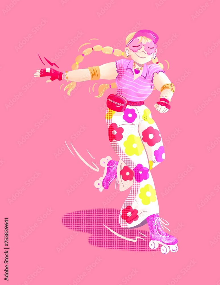 Pink Roller Skater With Sunglasses