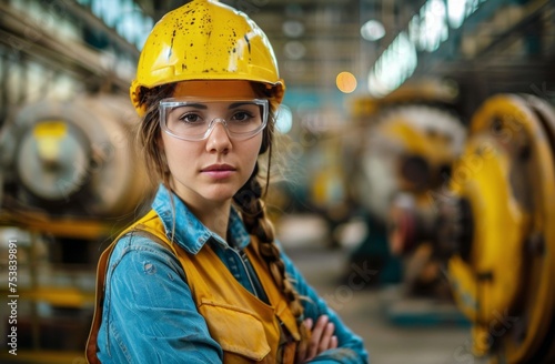 Woman Wearing Hard Hat and Safety Glasses