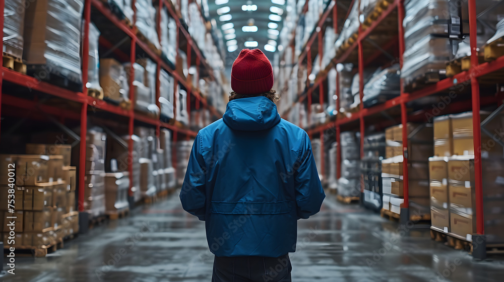 Fototapeta premium Rear view of man in warehouse