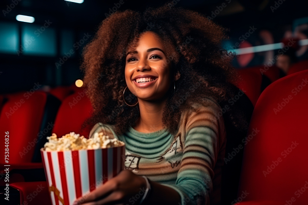 girl at the cinema eating popcorn