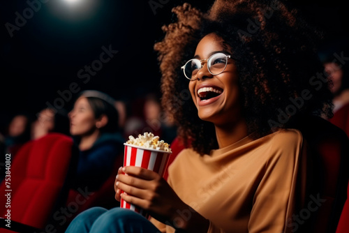 girl at the cinema eating popcorn