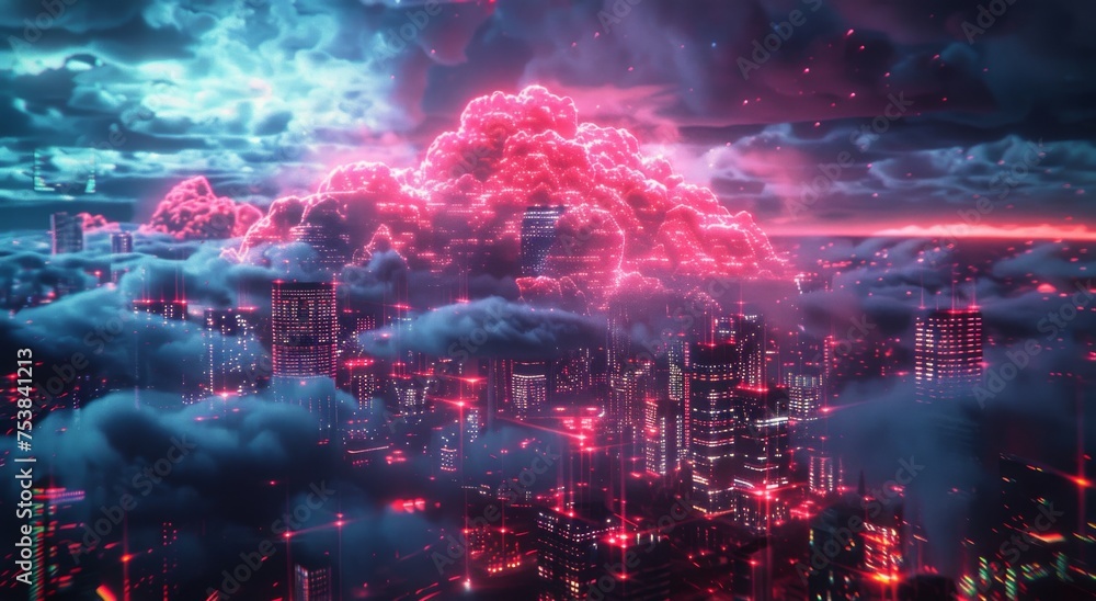 City With Clouds and Fireworks