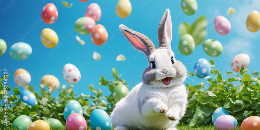 Easter Bunny with Colorful Egg (Copy Space)