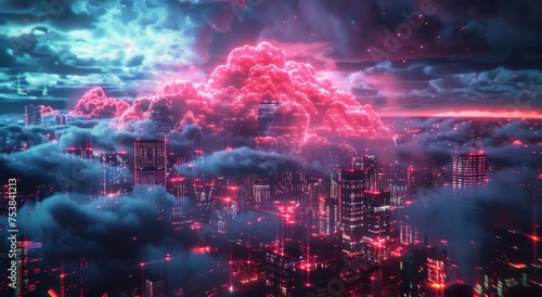 City With Clouds and Fireworks