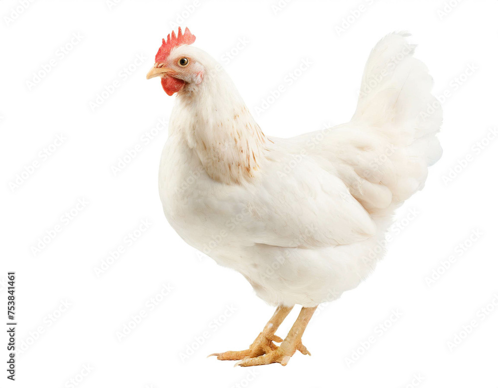 Weißes Huhn isoliert auf weißen Hintergrund, Freisteller