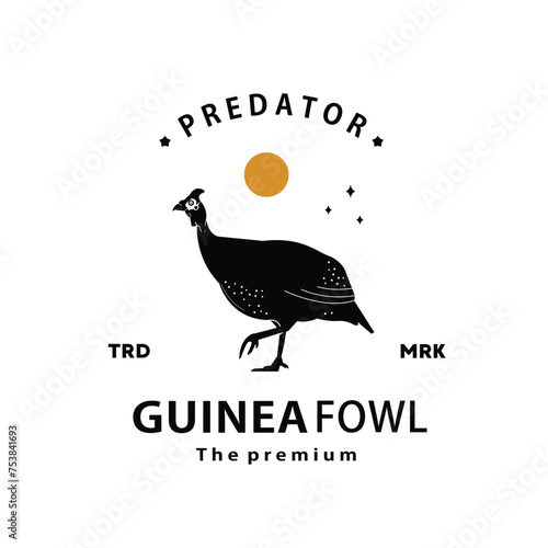 vintage retro hipster guinea fowl logo vector outline silhouette art icon	
