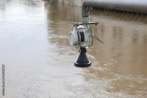 Obraz na płótnie Ultrasonic Hydrometric Probe To River Water Level Measurement and Water Height M