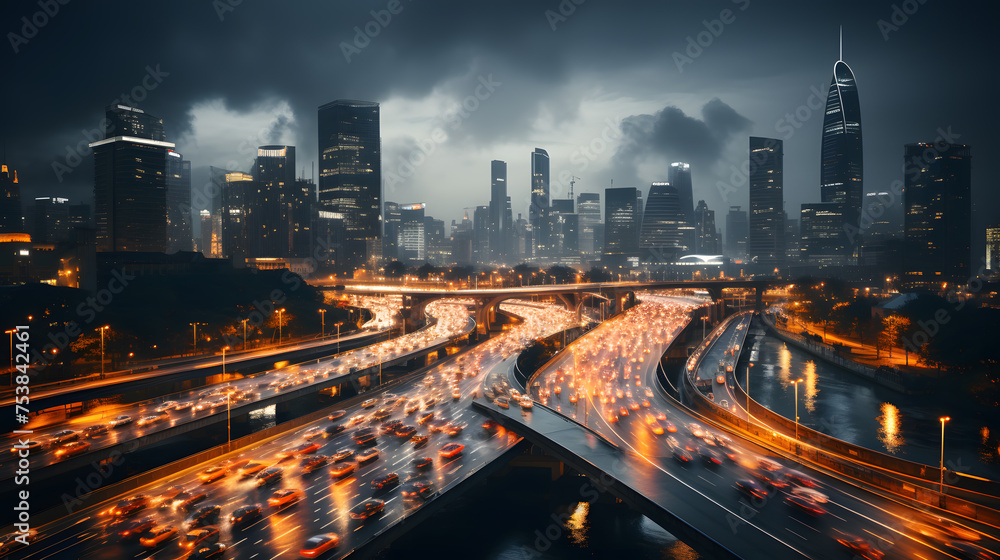 Cars on the highway in a traffic jam