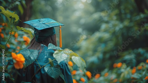 Person Wearing Graduation Cap and Gown