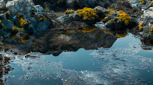 Shimmering reflections of coastal flora in tidal pools