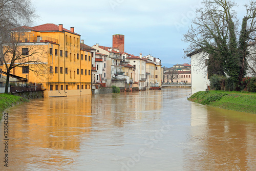 Houses on the banks of the Bacchiglione River at risk of flooding in the city of VICENZA in Italy