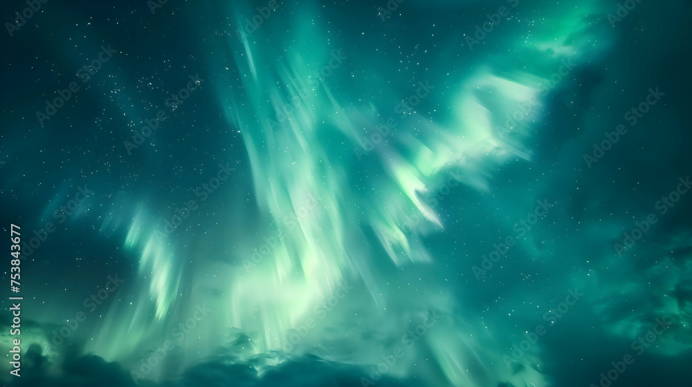The ethereal glow of the Northern Lights dances The ethereal glow of the Northern Lights dances