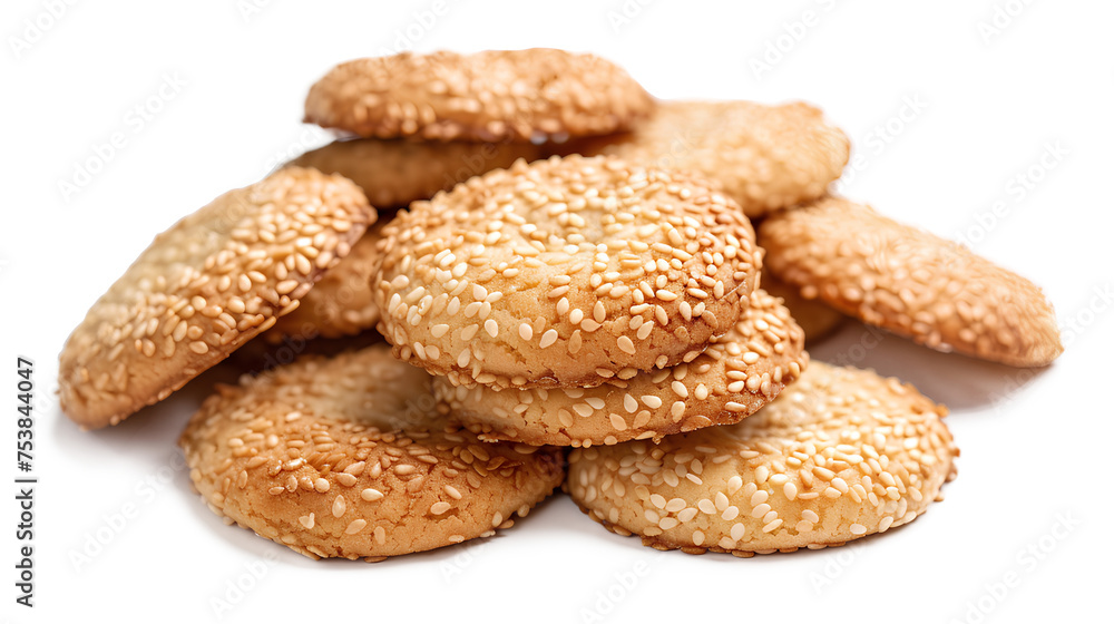 Homemade cookies with sesame seeds isolated on a white background Homemade cookies with sesame seeds isolated on a white background