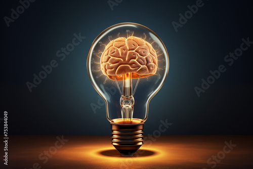 Glowing light bulb against dark backdrop, symbolizing concept of innovation and creativity, with ample copy space.