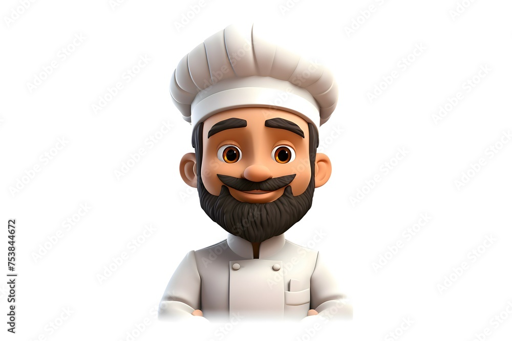 3D style bearded chef isolated on white background 3D style bearded chef isolated on white background