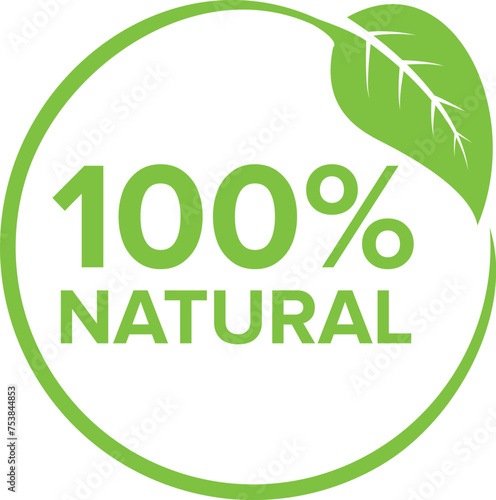 Natural leaf icon. 100% naturals vector image