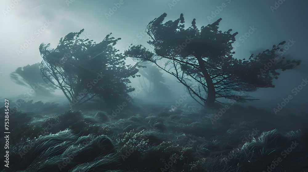 Fototapeta premium Trees sway violently under the force of powerful gusts