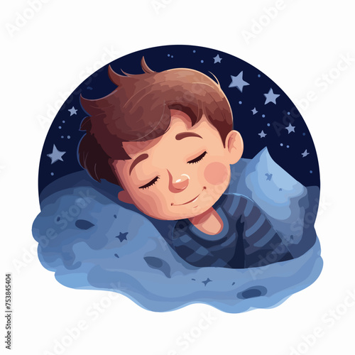 Happy cute little kid boy sleep in the night Flat ve