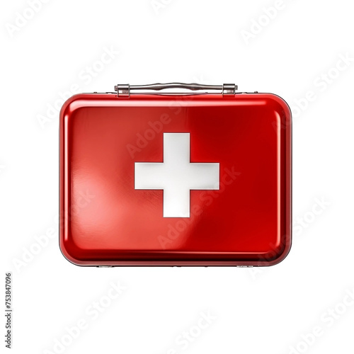 Top view of red first aid kit isolated on transparent background